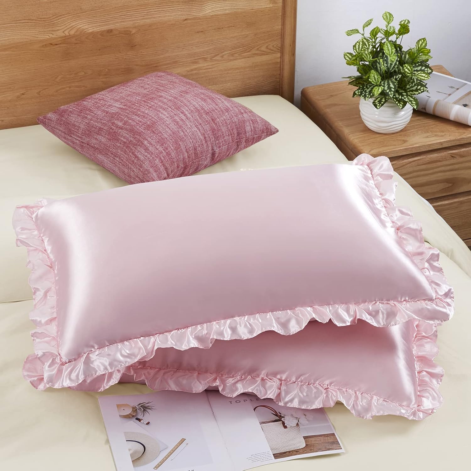 Silk Pillowcase Set - 2 Federe in Raso con Volant